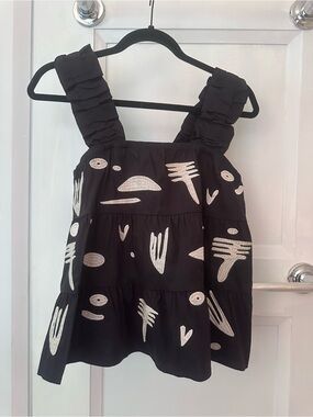 THML Black Tiered Tank with White Metallic Abstract Accents